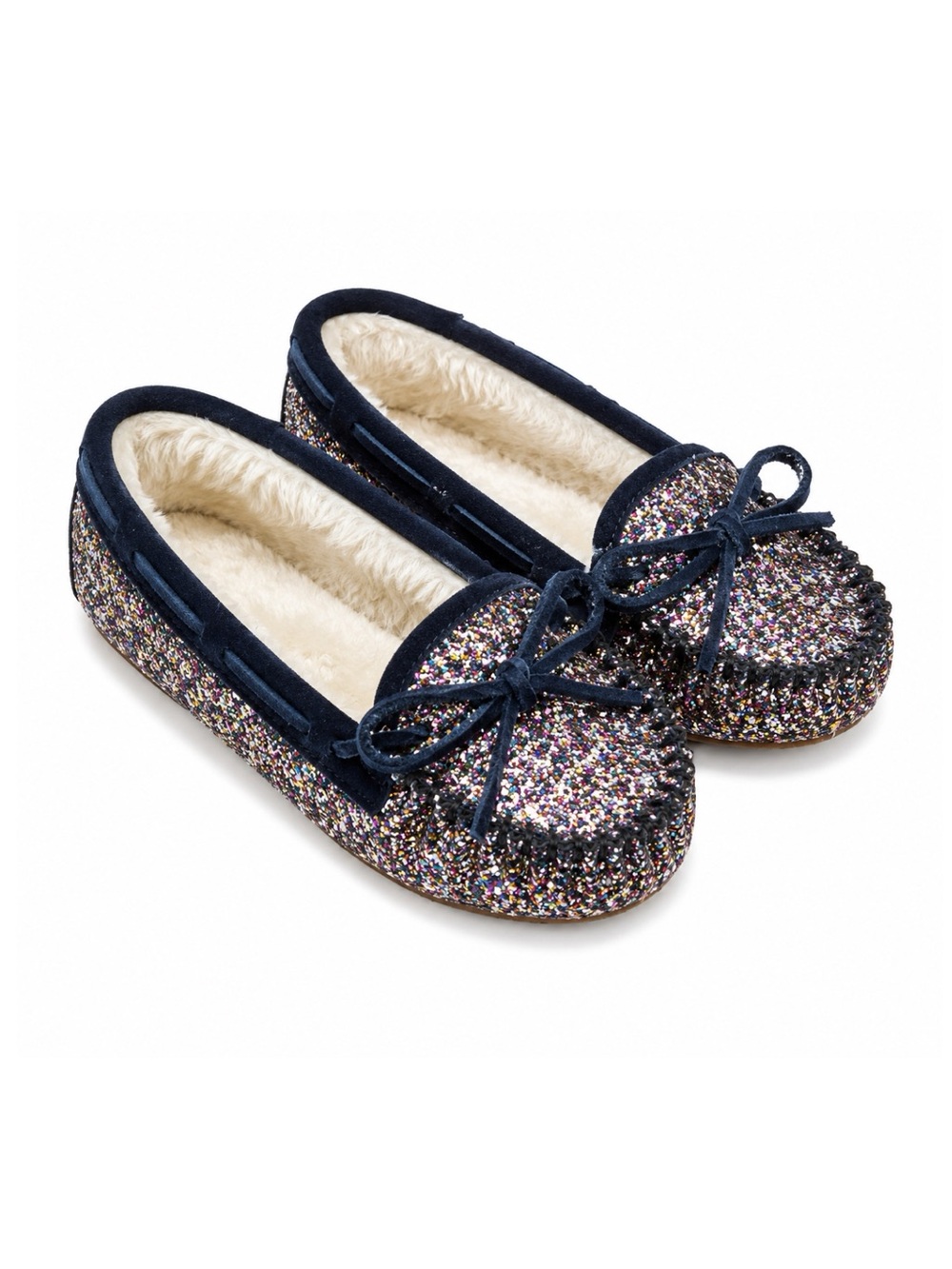 Crewcuts by J Crew Navy Blue & Rainbow Glitter Slip-On Moccasins Kids Size 13